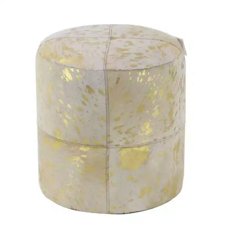 Contemporary Round Cowhide Leather Stool Ottoman - Olivia & May