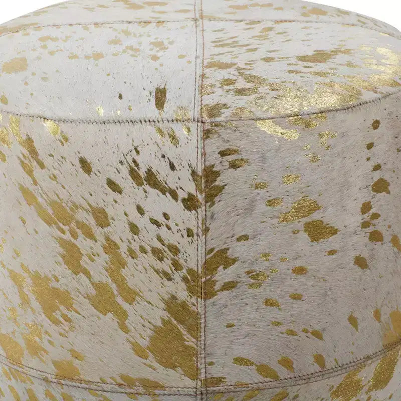 Contemporary Round Cowhide Leather Stool Ottoman - Olivia & May