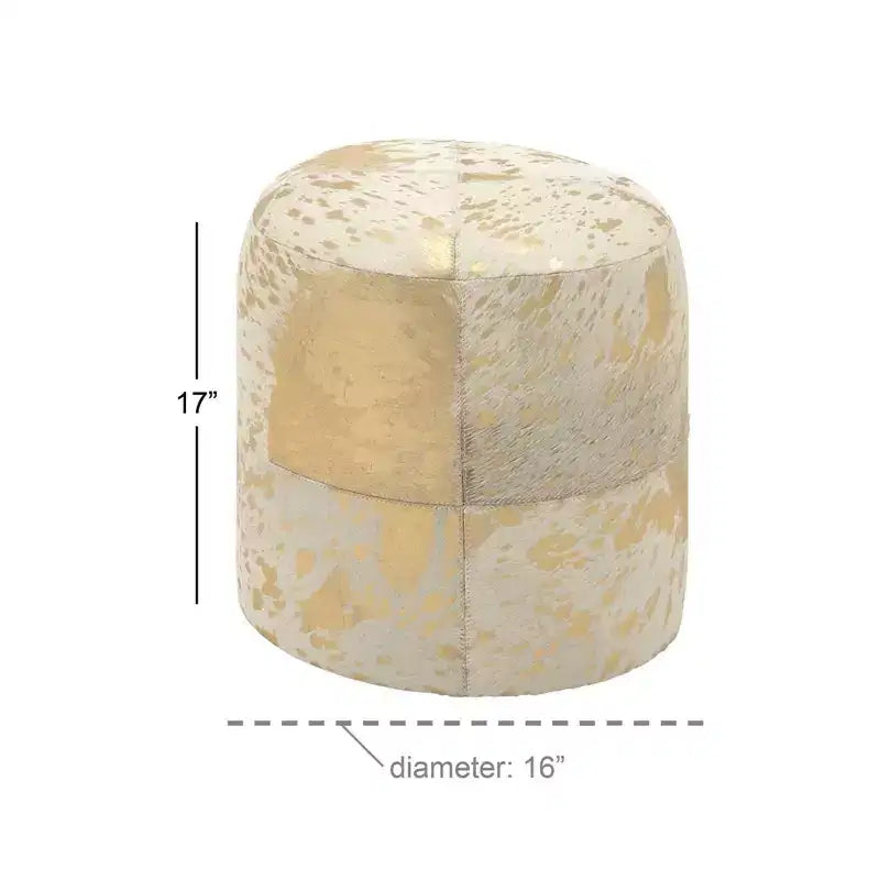 Contemporary Round Cowhide Leather Stool Ottoman - Olivia & May