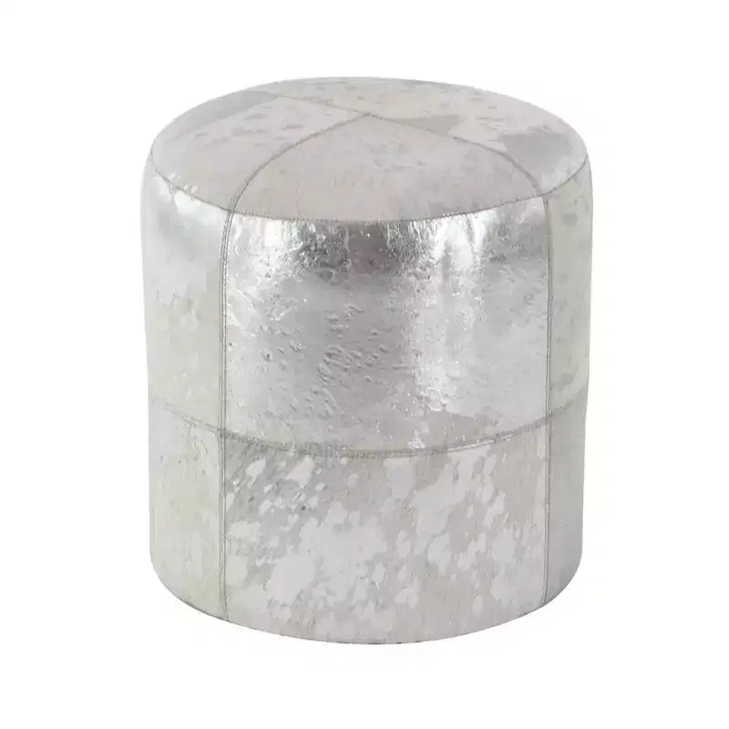 Contemporary Round Cowhide Leather Stool Ottoman - Olivia & May