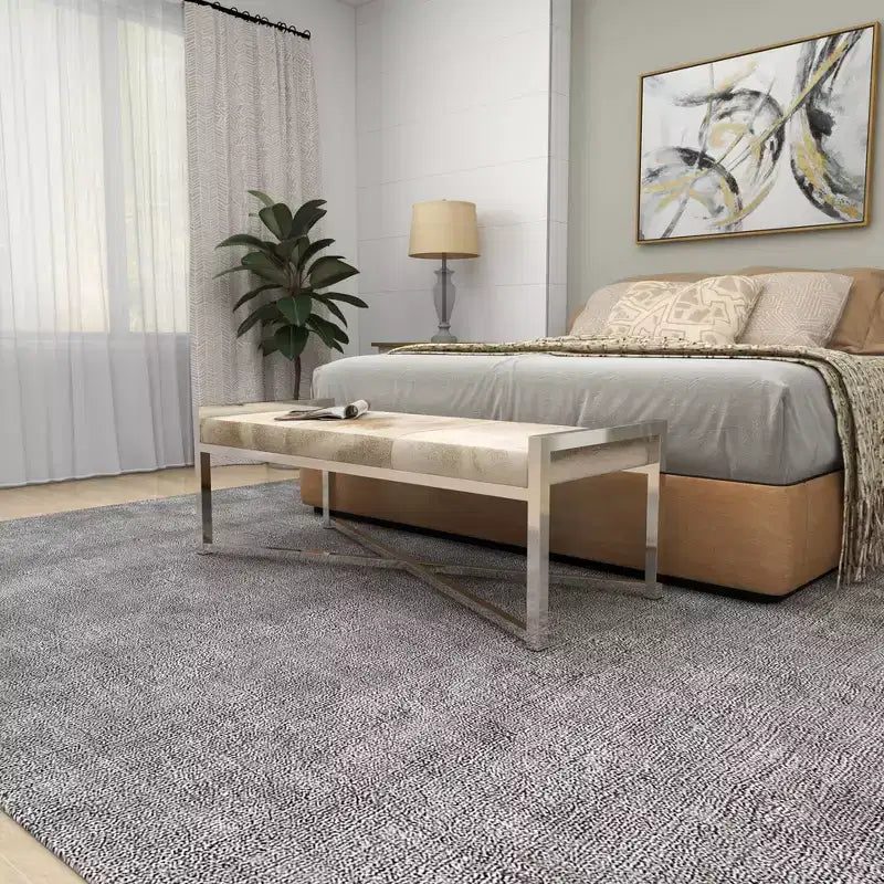 Contemporary Stainless Steel Rectangular Cowhide Bench - Olivia & May