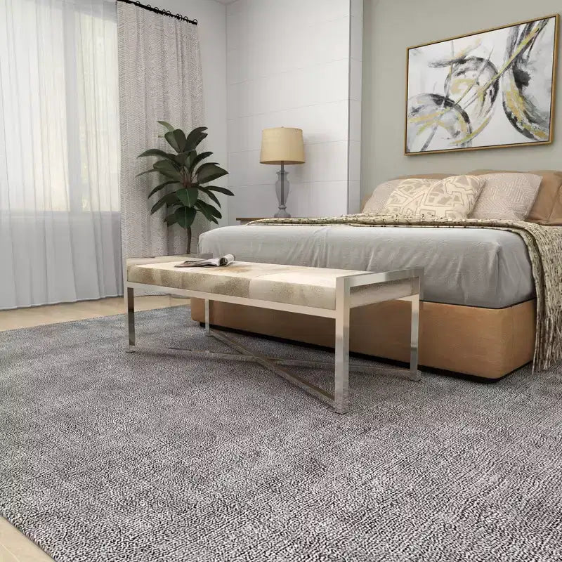 Contemporary Stainless Steel Rectangular Cowhide Bench - Olivia & May