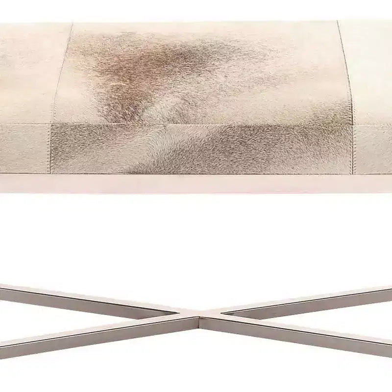 Contemporary Stainless Steel Rectangular Cowhide Bench - Olivia & May