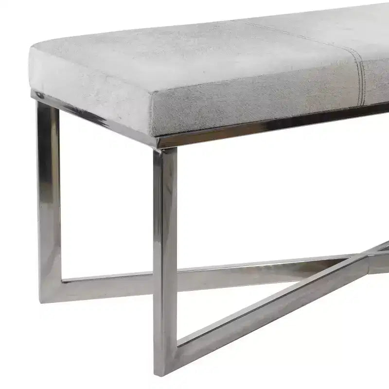 Contemporary Stainless Steel Rectangular Cowhide Bench - Olivia & May