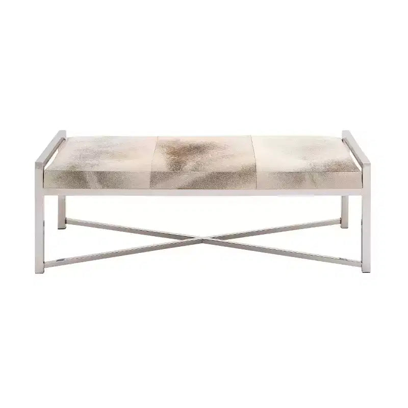 Contemporary Stainless Steel Rectangular Cowhide Bench - Olivia & May