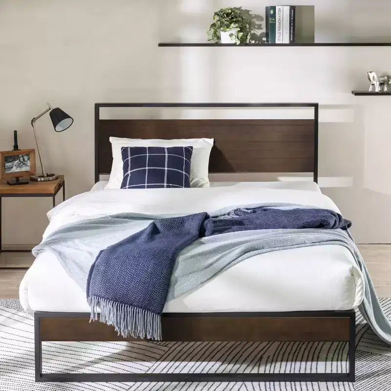 Suzanne Bamboo and Metal Platform Bed Frame with Headboard - Zinus