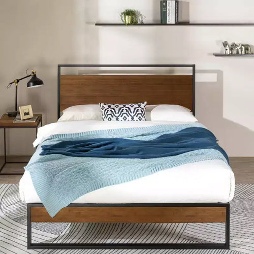 Suzanne Bamboo and Metal Platform Bed Frame with Headboard - Zinus