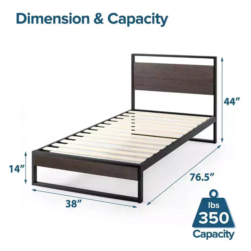 Suzanne Bamboo and Metal Platform Bed Frame with Headboard - Zinus