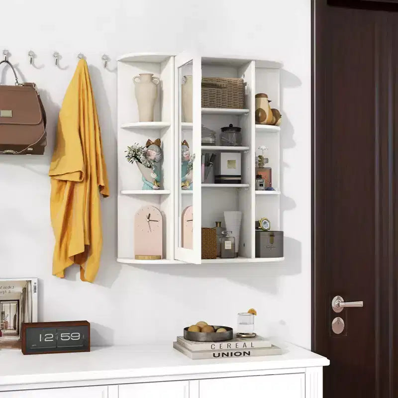 Costway Bathroom Cabinet Single Door Shelves Wall Mount Cabinet with Mirror White