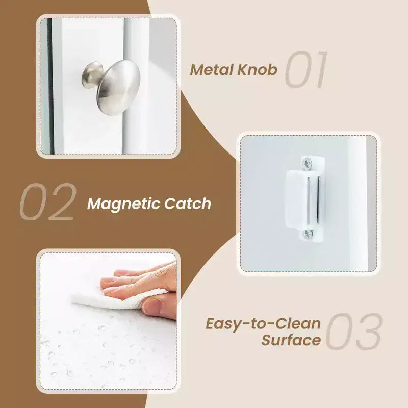 Costway Bathroom Cabinet Single Door Shelves Wall Mount Cabinet with Mirror White