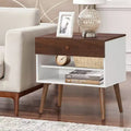 Costway Nightstand End Side Table Drawer Storage Shelf Mid-Century Rubber Wood Leg