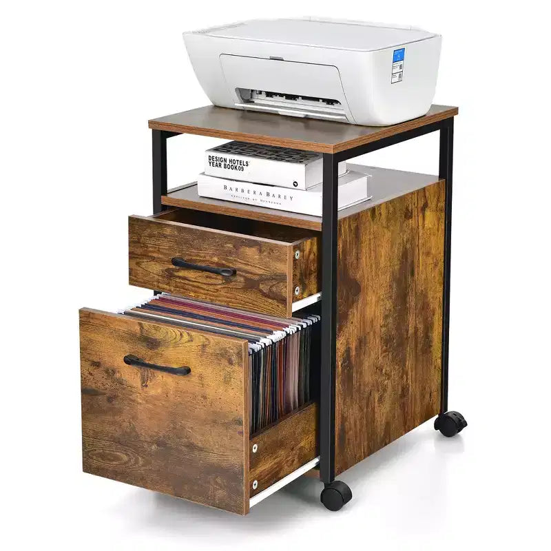 Costway Mobile File Cabinet 2 Drawer Printer Stand w/Open Shelf for Letter Size