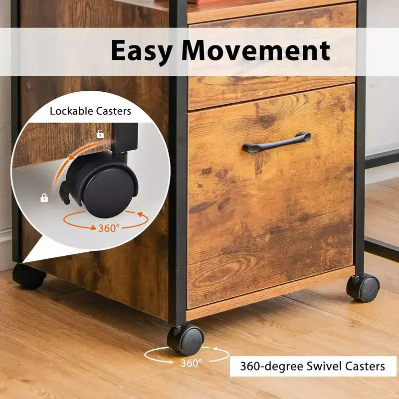 Costway Mobile File Cabinet 2 Drawer Printer Stand w/Open Shelf for Letter Size
