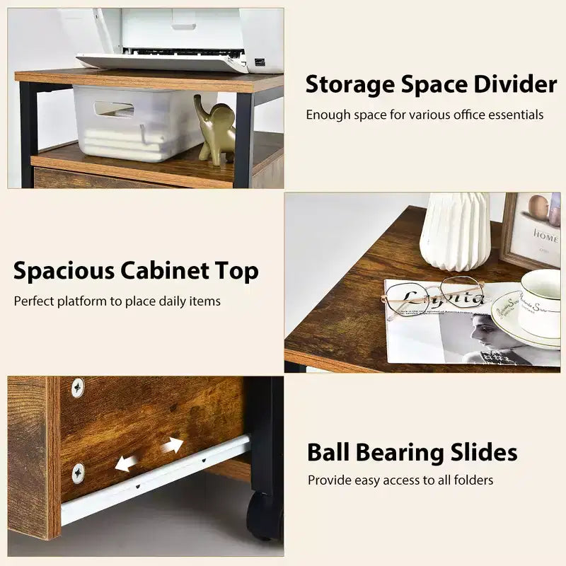 Costway Mobile File Cabinet 2 Drawer Printer Stand w/Open Shelf for Letter Size