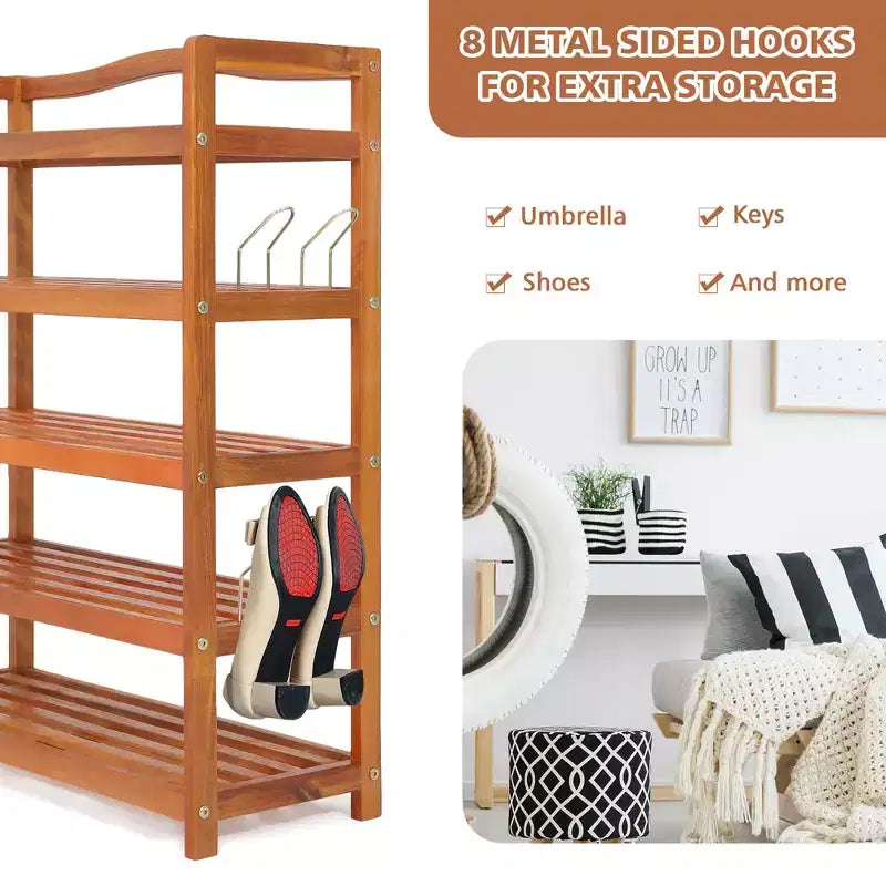 Costway 5-Tier Wood Shoe Rack Freestanding Large Shoe Storage Organizer Heavy-duty