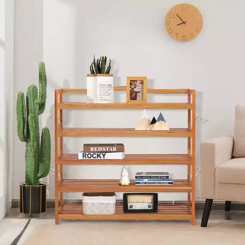Costway 5-Tier Wood Shoe Rack Freestanding Large Shoe Storage Organizer Heavy-duty