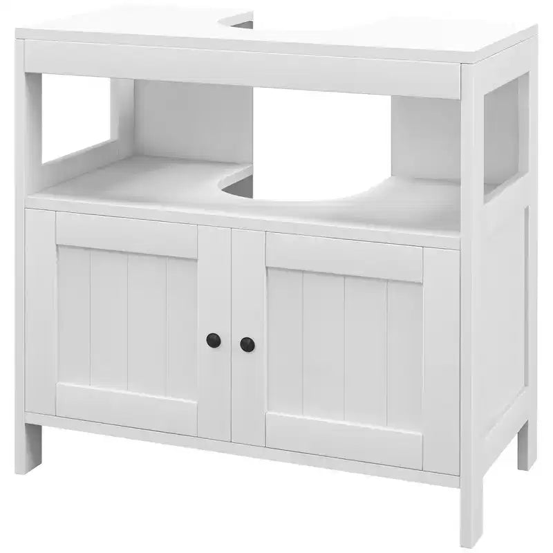 kleankin Pedestal Under Sink Cabinet with Double Doors, Modern Bathroom Vanity Storage Unit with Shelves, White