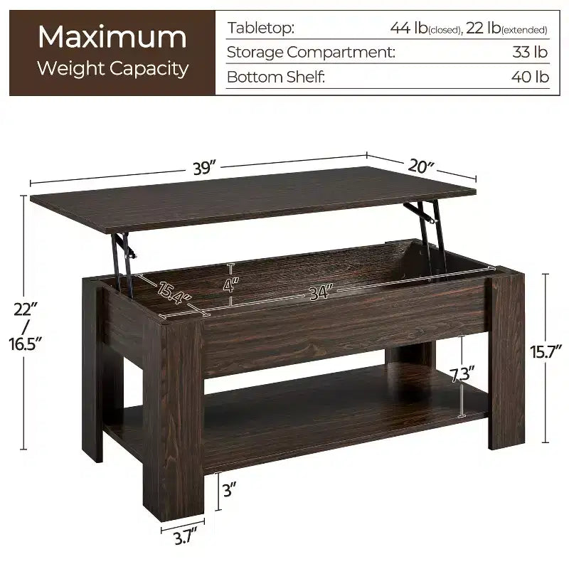 Yaheetech Modern Lift Top Vintage Coffee Table Accent Table w/Hidden Compartment & Storage For Home, Living Room, Reception Room, Office