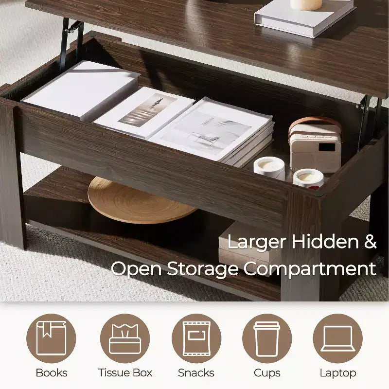 Yaheetech Modern Lift Top Vintage Coffee Table Accent Table w/Hidden Compartment & Storage For Home, Living Room, Reception Room, Office