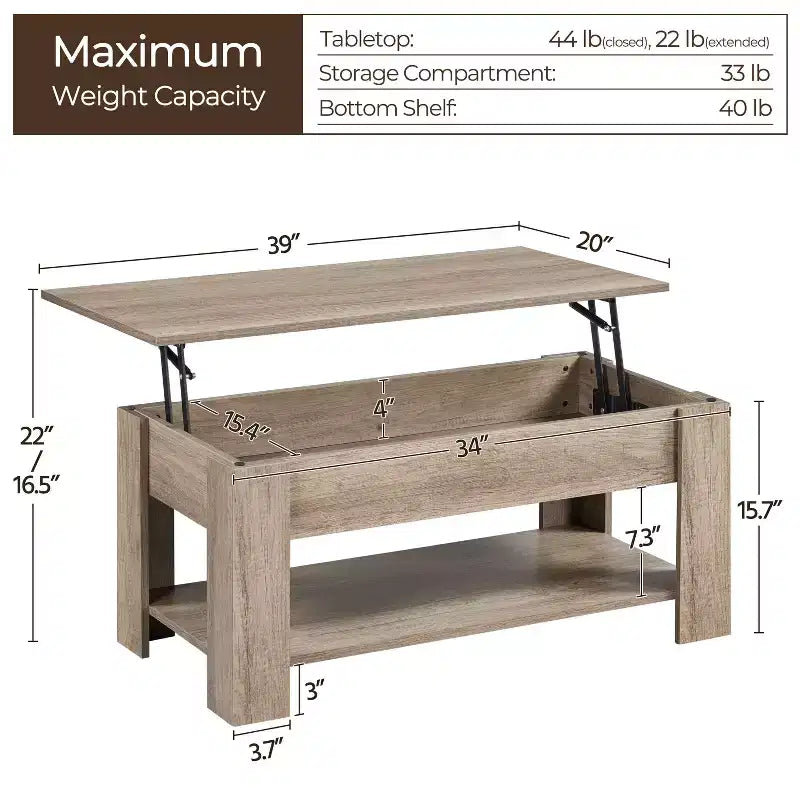 Yaheetech Modern Lift Top Vintage Coffee Table Accent Table w/Hidden Compartment & Storage For Home, Living Room, Reception Room, Office