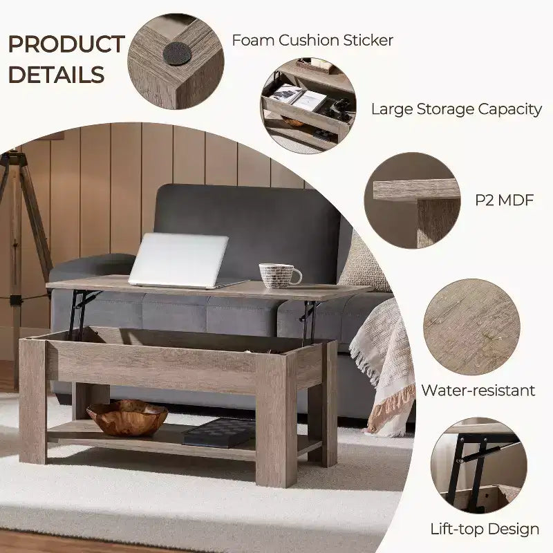 Yaheetech Modern Lift Top Vintage Coffee Table Accent Table w/Hidden Compartment & Storage For Home, Living Room, Reception Room, Office