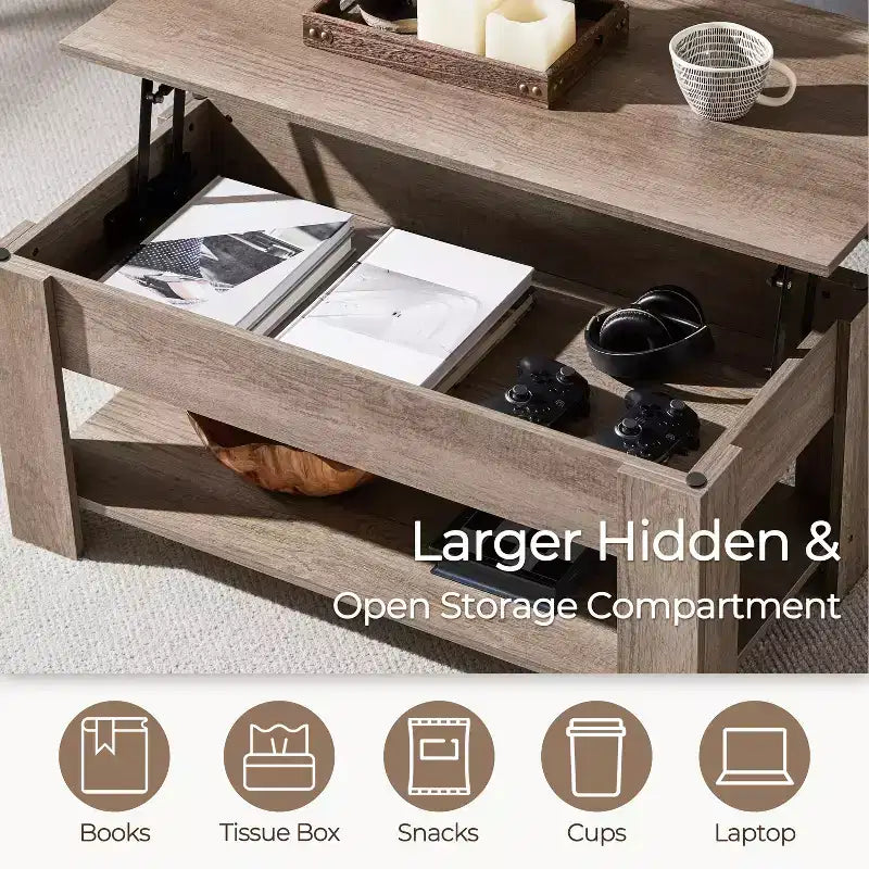 Yaheetech Modern Lift Top Vintage Coffee Table Accent Table w/Hidden Compartment & Storage For Home, Living Room, Reception Room, Office