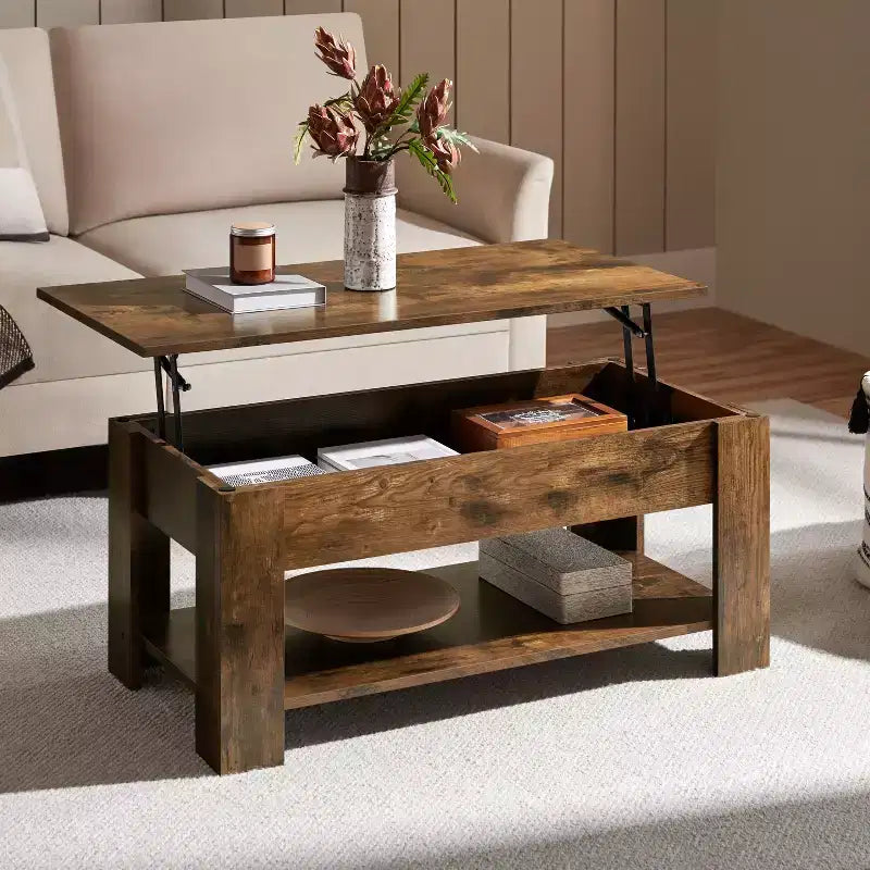 Yaheetech Modern Lift Top Vintage Coffee Table Accent Table w/Hidden Compartment & Storage For Home, Living Room, Reception Room, Office