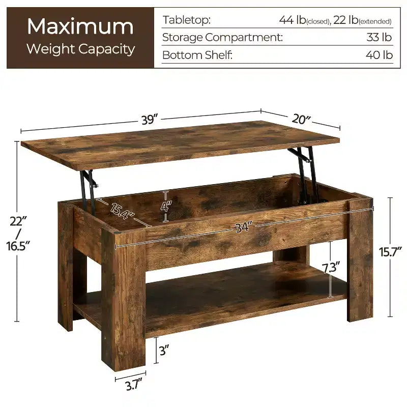 Yaheetech Modern Lift Top Vintage Coffee Table Accent Table w/Hidden Compartment & Storage For Home, Living Room, Reception Room, Office