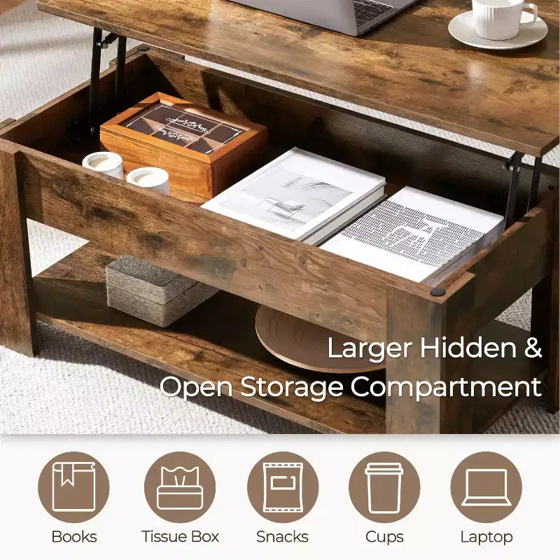 Yaheetech Modern Lift Top Vintage Coffee Table Accent Table w/Hidden Compartment & Storage For Home, Living Room, Reception Room, Office