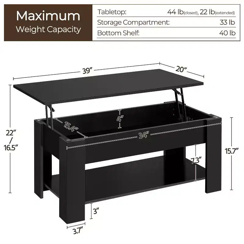 Yaheetech Modern Lift Top Vintage Coffee Table Accent Table w/Hidden Compartment & Storage For Home, Living Room, Reception Room, Office