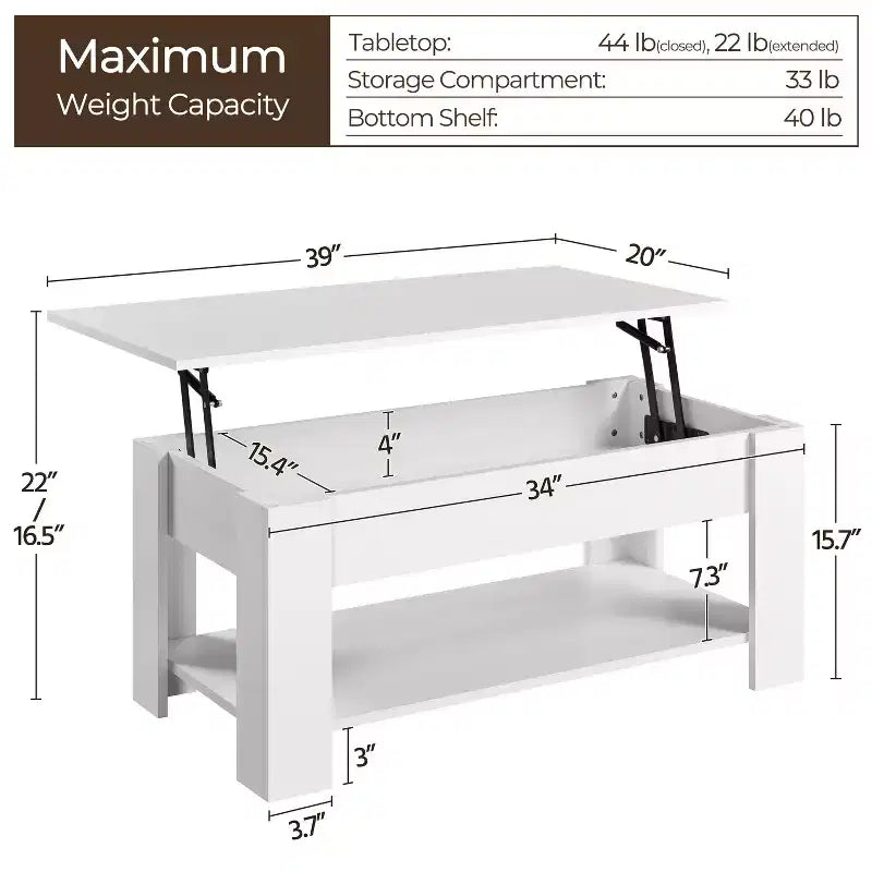 Yaheetech Modern Lift Top Vintage Coffee Table Accent Table w/Hidden Compartment & Storage For Home, Living Room, Reception Room, Office