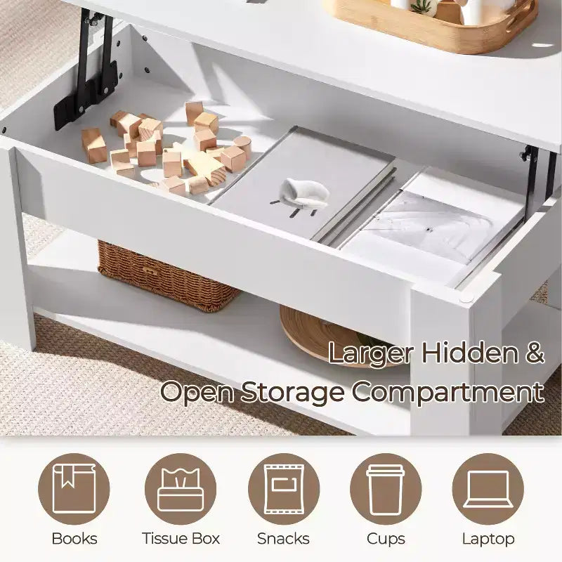 Yaheetech Modern Lift Top Vintage Coffee Table Accent Table w/Hidden Compartment & Storage For Home, Living Room, Reception Room, Office
