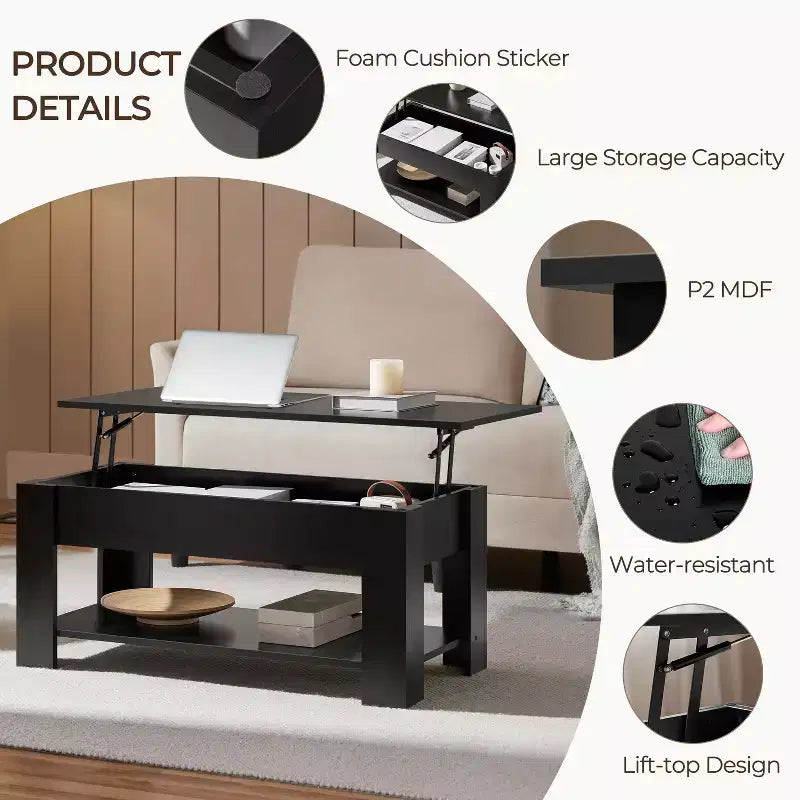 Yaheetech Modern Lift Top Vintage Coffee Table Accent Table w/Hidden Compartment & Storage For Home, Living Room, Reception Room, Office