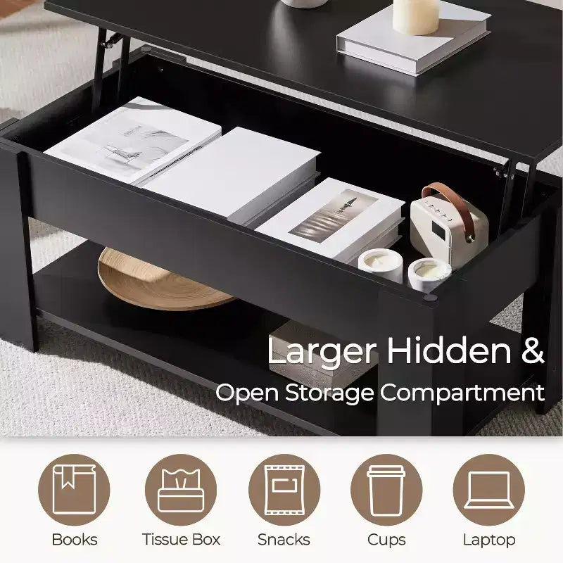 Yaheetech Modern Lift Top Vintage Coffee Table Accent Table w/Hidden Compartment & Storage For Home, Living Room, Reception Room, Office