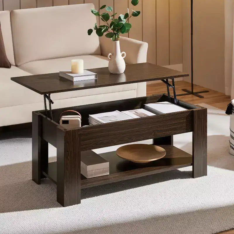 Yaheetech Modern Lift Top Vintage Coffee Table Accent Table w/Hidden Compartment & Storage For Home, Living Room, Reception Room, Office