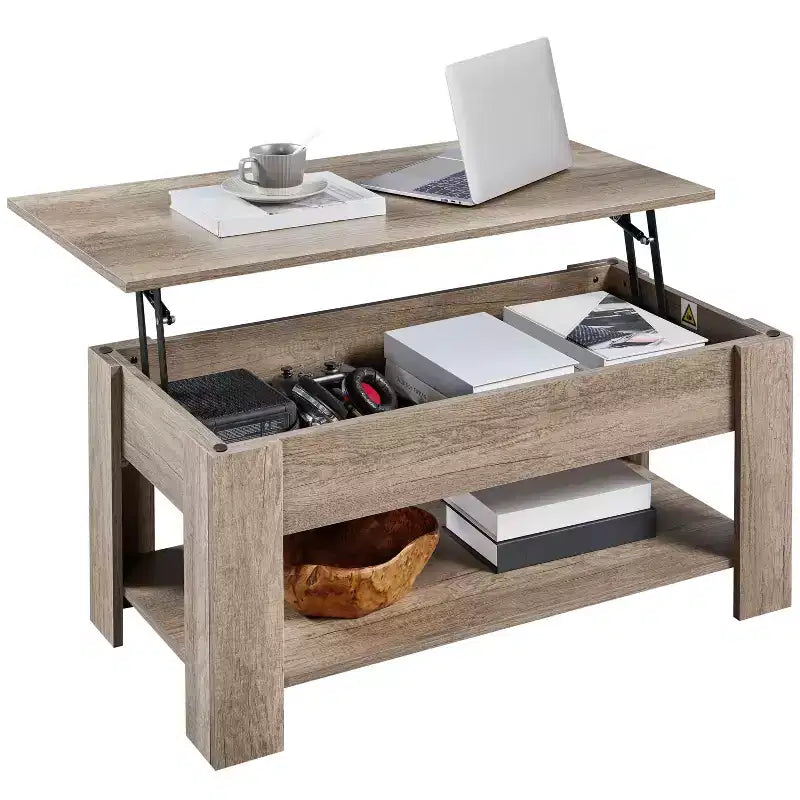Yaheetech Modern Lift Top Vintage Coffee Table Accent Table w/Hidden Compartment & Storage For Home, Living Room, Reception Room, Office