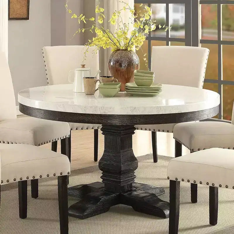 Nolan Dining Table White Marble/Salvage Dark Oak - Acme Furniture