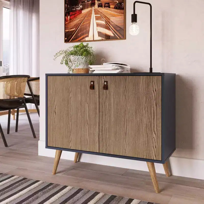 Amber Accent Faux Leather Handles Cabinet - Manhattan Comfort