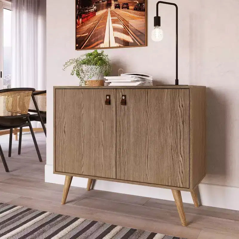 Amber Accent Faux Leather Handles Cabinet - Manhattan Comfort