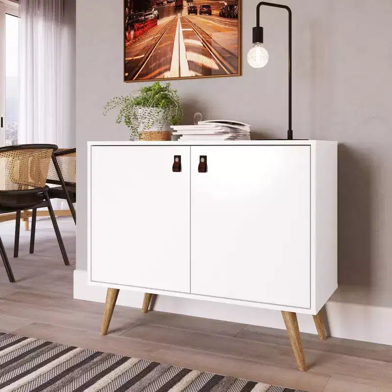 Amber Accent Faux Leather Handles Cabinet - Manhattan Comfort