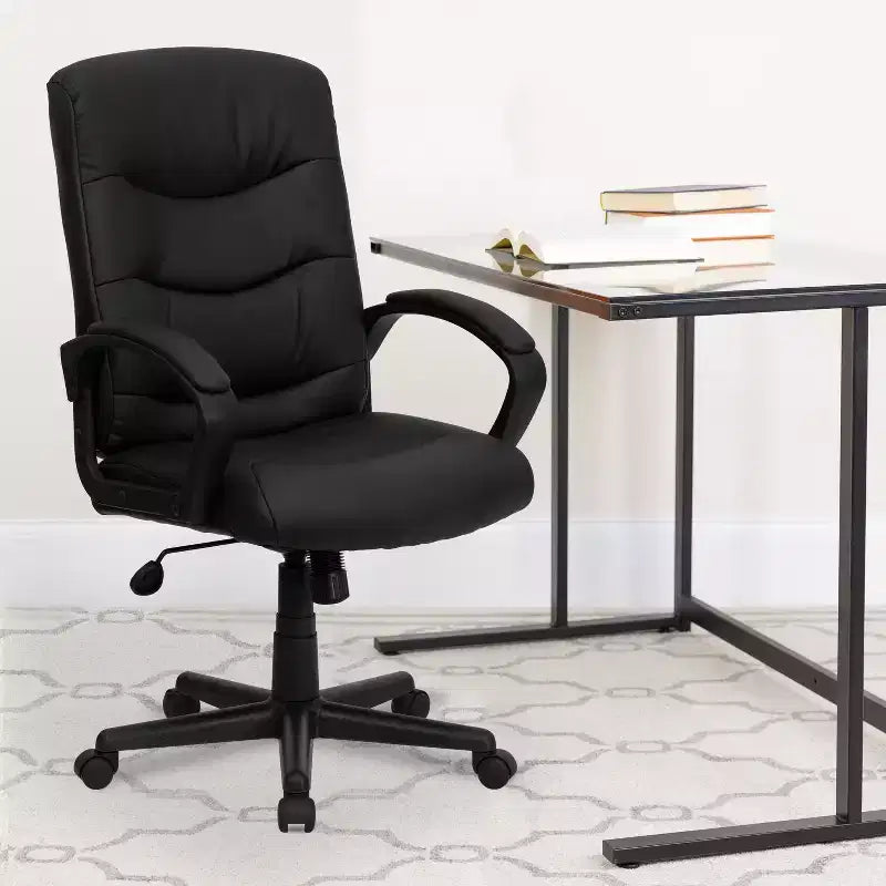 Emma and Oliver Mid-Back Black LeatherSoft Three Line Horizontal Stitch Swivel Office Chair