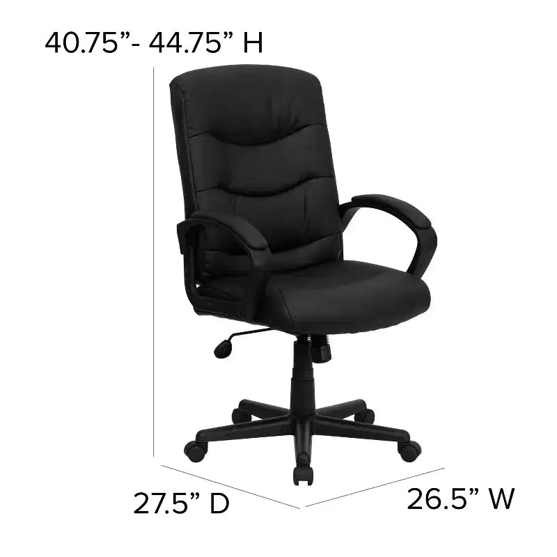 Emma and Oliver Mid-Back Black LeatherSoft Three Line Horizontal Stitch Swivel Office Chair