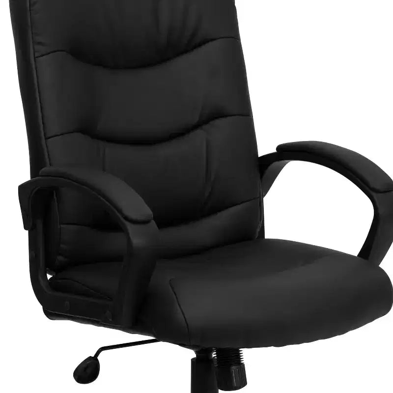 Emma and Oliver Mid-Back Black LeatherSoft Three Line Horizontal Stitch Swivel Office Chair
