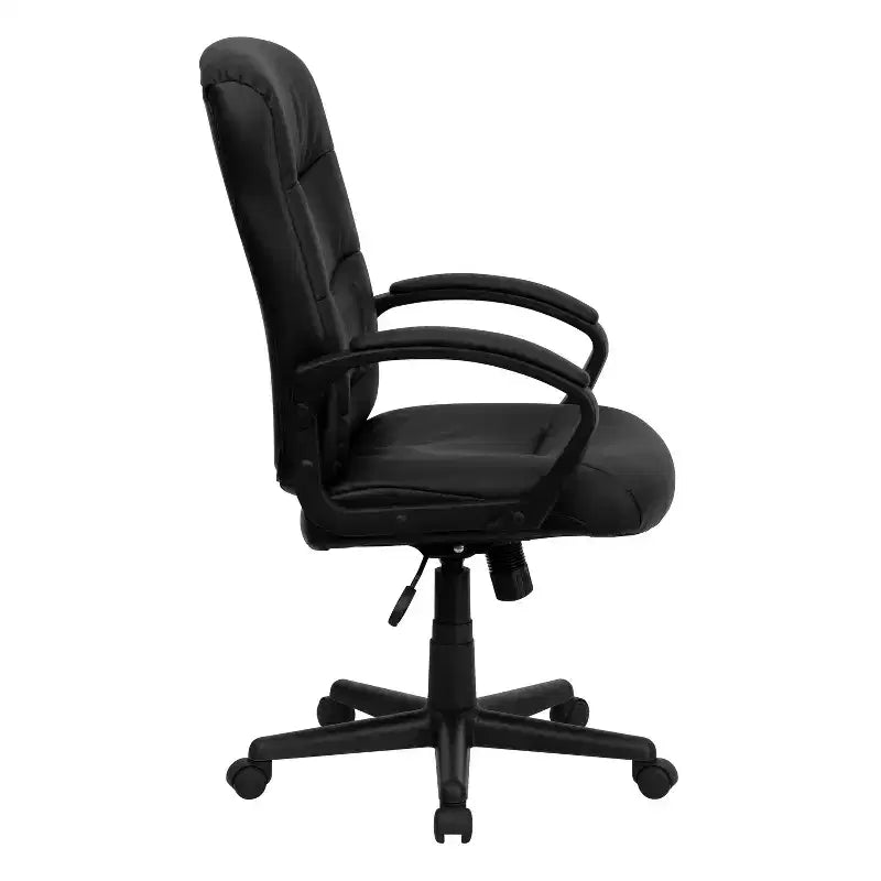 Emma and Oliver Mid-Back Black LeatherSoft Three Line Horizontal Stitch Swivel Office Chair