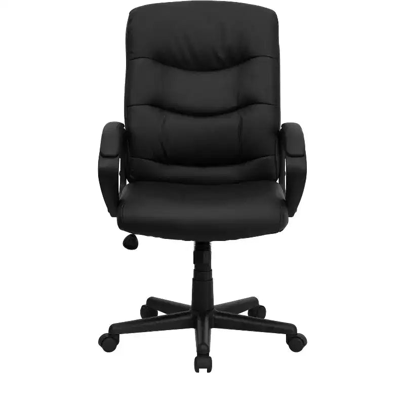 Emma and Oliver Mid-Back Black LeatherSoft Three Line Horizontal Stitch Swivel Office Chair