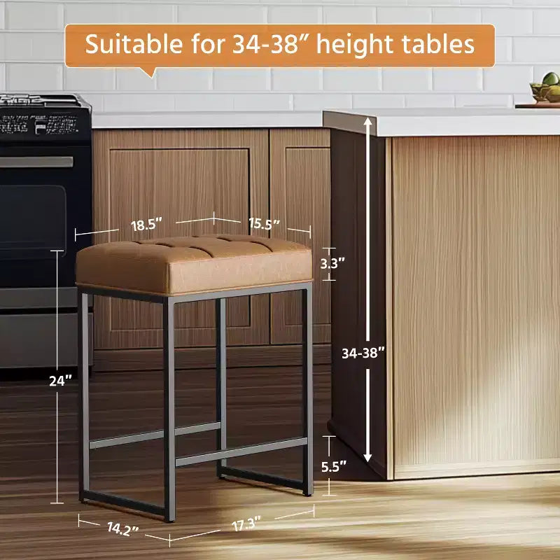 Yaheetech 24 H Backless Upholstered Bar Stools Set of 2 for Kitchen Counter