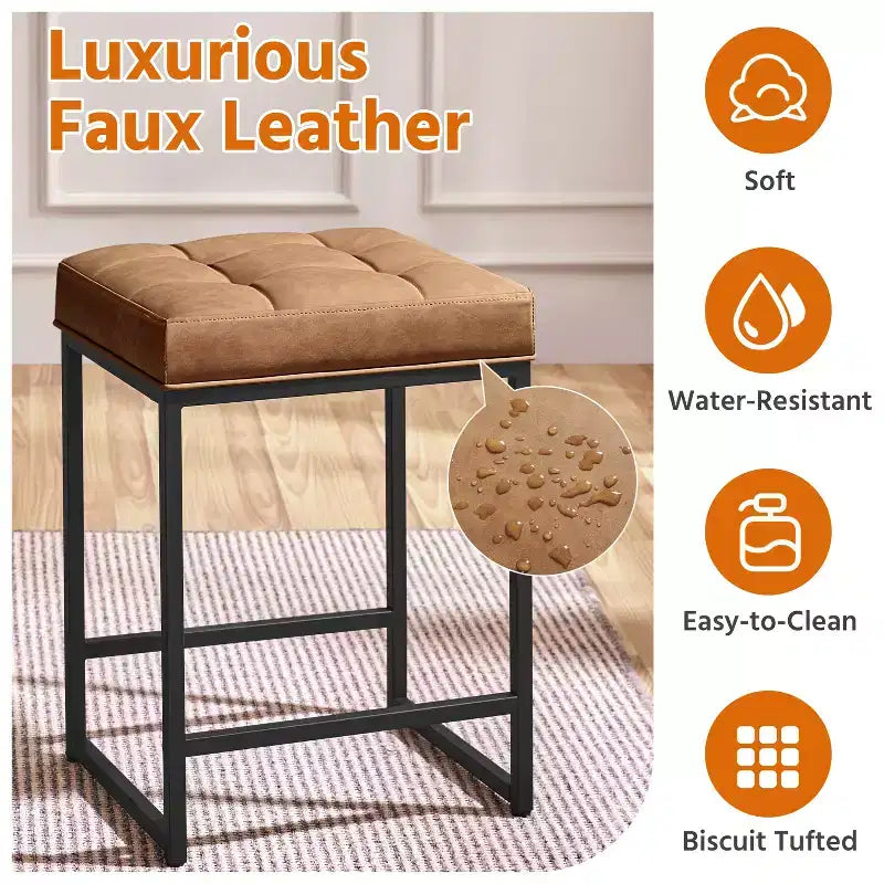 Yaheetech 24 H Backless Upholstered Bar Stools Set of 2 for Kitchen Counter
