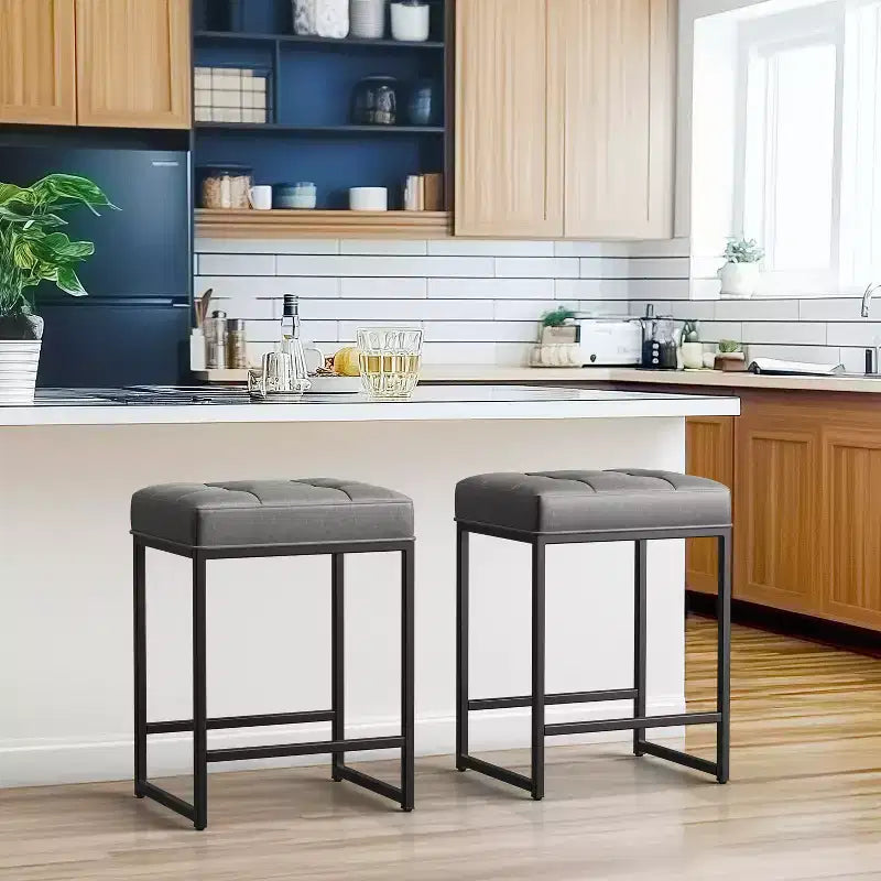 Yaheetech 24 H Backless Upholstered Bar Stools Set of 2 for Kitchen Counter