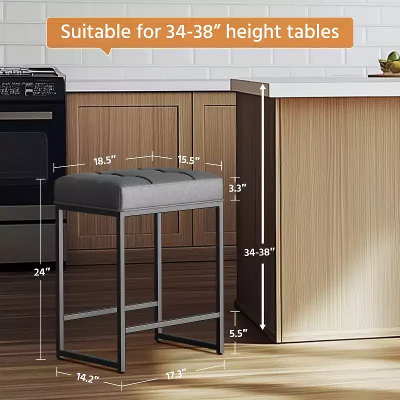 Yaheetech 24 H Backless Upholstered Bar Stools Set of 2 for Kitchen Counter