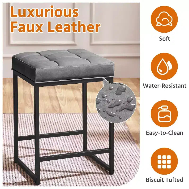 Yaheetech 24 H Backless Upholstered Bar Stools Set of 2 for Kitchen Counter
